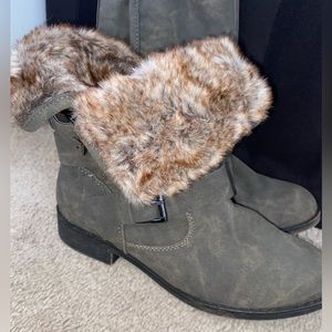 Gray Faux Fur & Suede Booties -BRAND NEW !